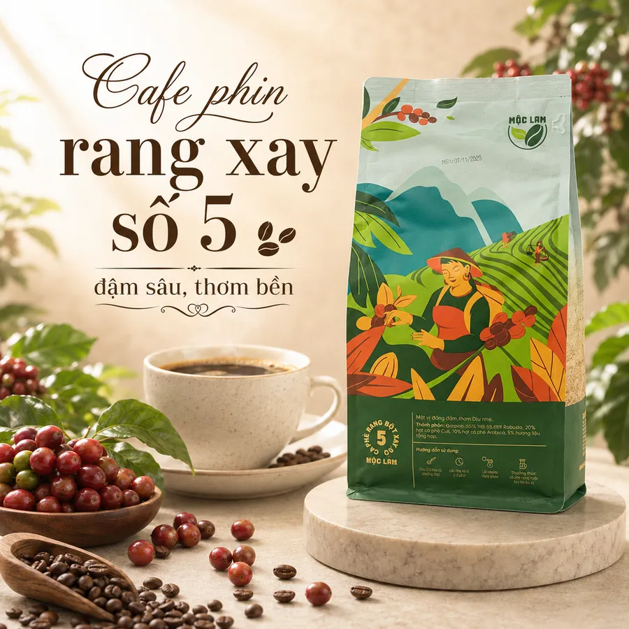 Cà phê phin rang xay số 5 Mộc Lam (xay sẵn)